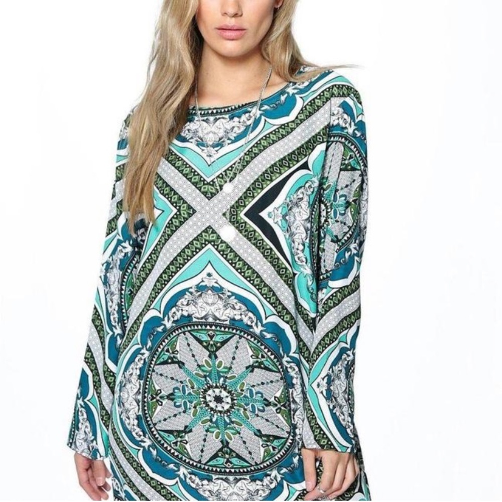 Boohoo Printed Shift Dress Size 14